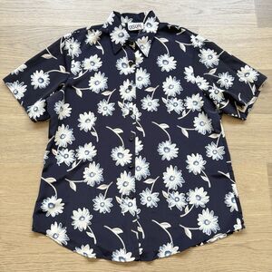 Vintage Visual F/X Top Women 1X 80s Polyester Floral Tunic Button Up